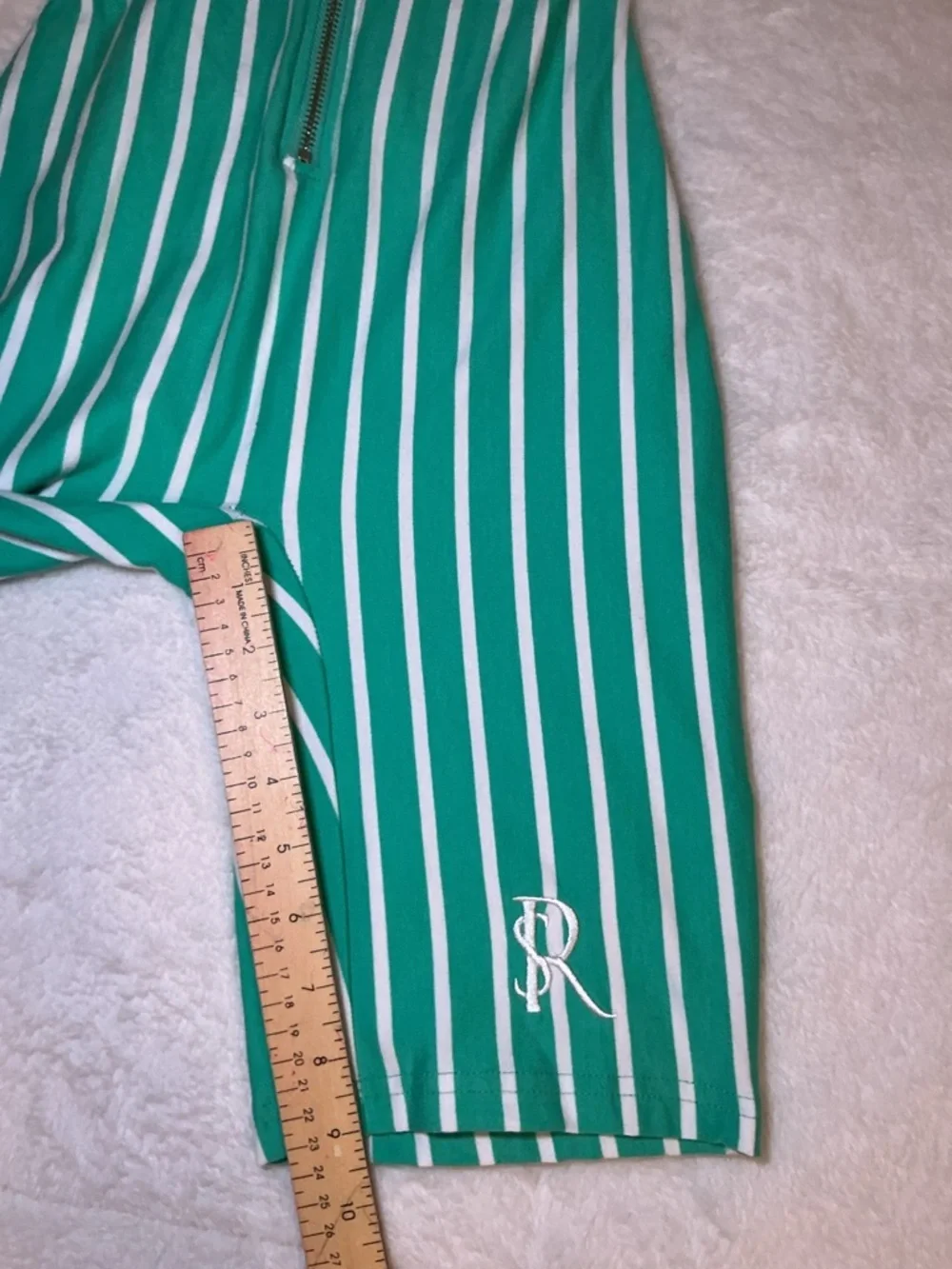 Green & White Striped Sleeveless Romper with Front Zip - Picture 8 of 8